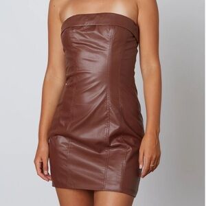 Cotton Candy LA Vegan Leather Tube Dress in Chocolate